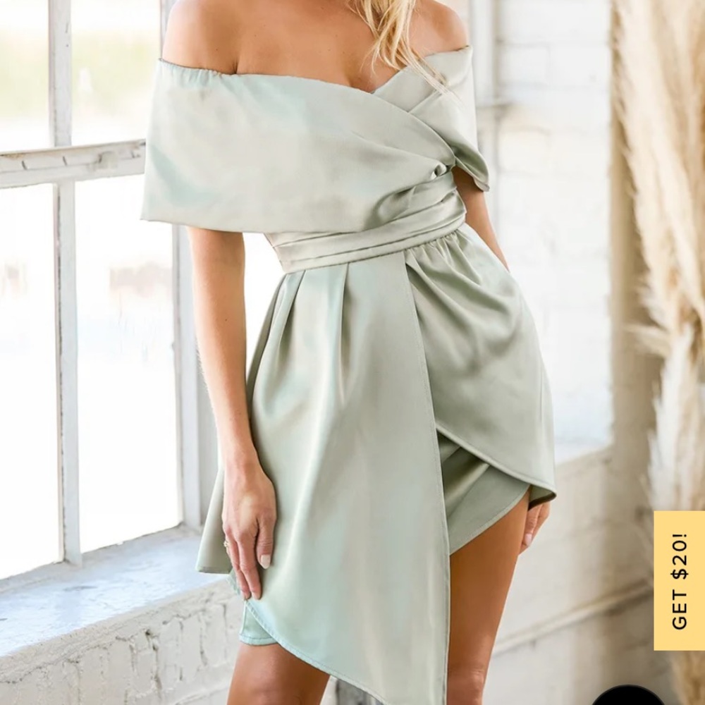Lulu’s satin sage green mini dress